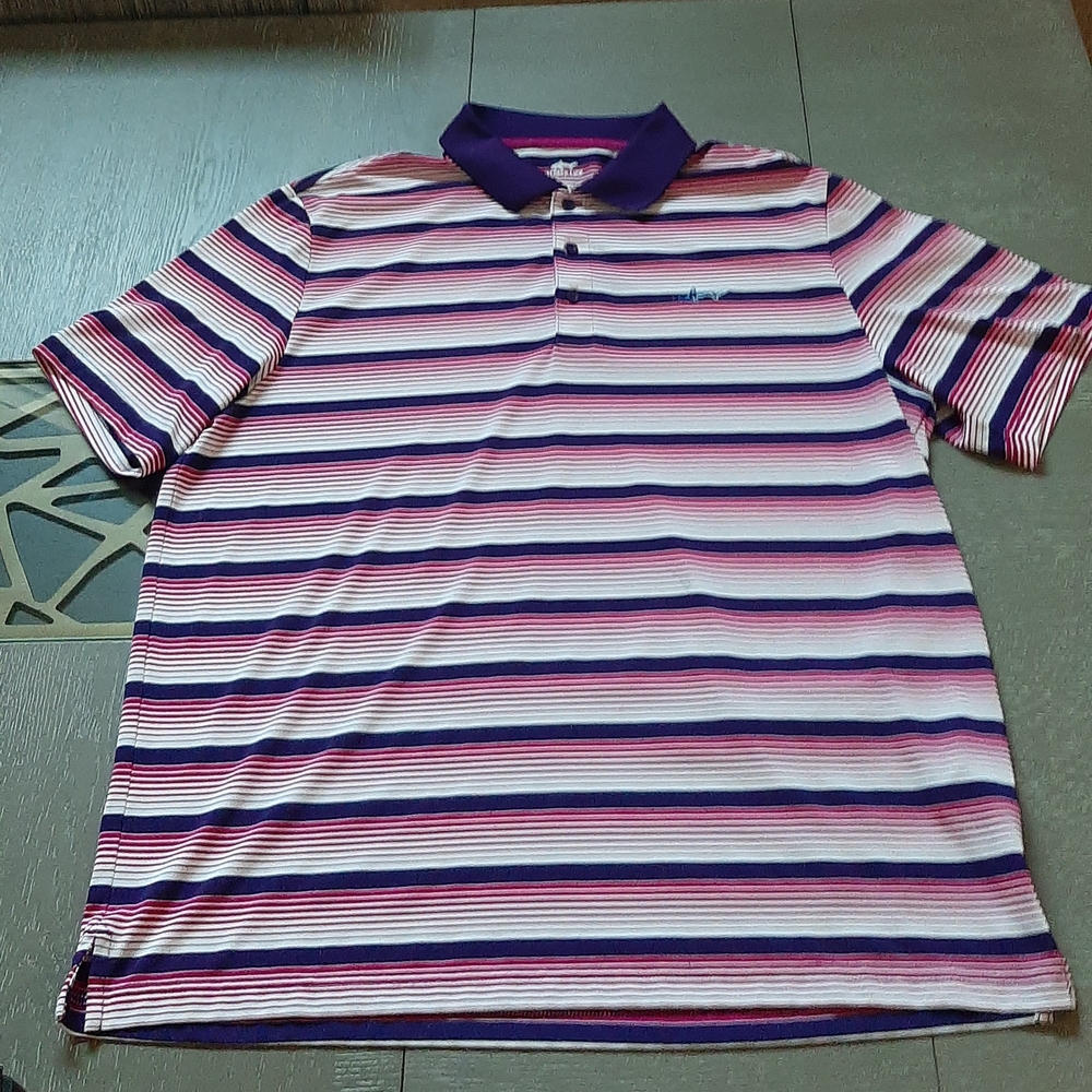Vibrant Greg Norman Striped Polo Shirt - Purple and Pink